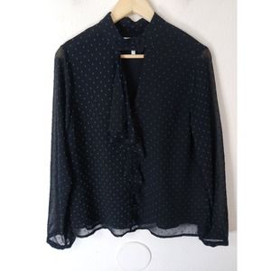 3/$20 Avec Les Filles Blue Swiss Dot Keyhole Cascading Ruffled Long Sleeve Top M